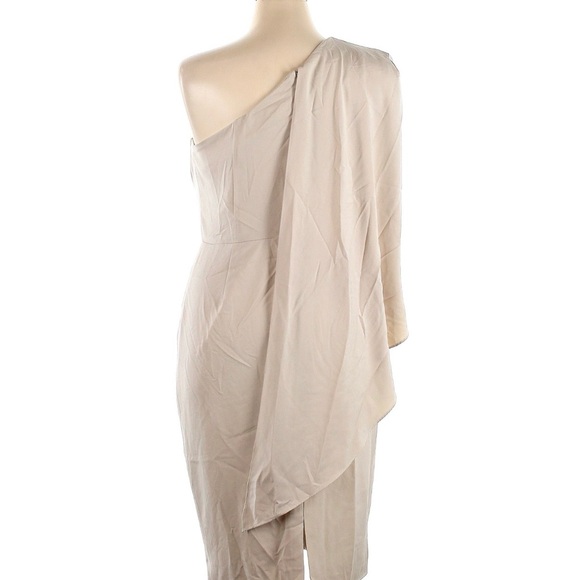 Ivory Satin One Shoulder Dress Ruched Corset with Cape US 14 - Picture 2 of 3